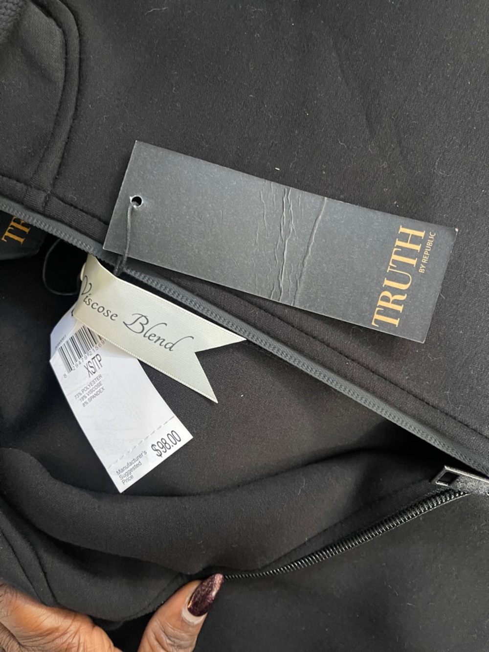 Truth by Republic Black Long Open-Front Coat with Stand Collar - Picture 2 of 4